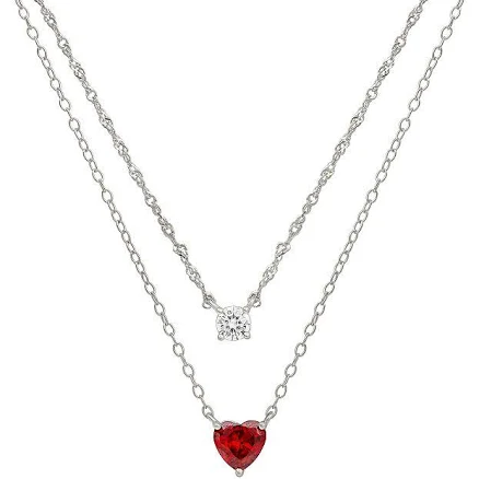 Primrose Women's Sterling Silver Cubic Zirconia Heart Double Strand Necklace