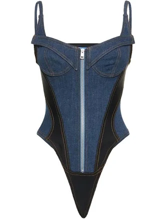 Panelled Denim Bustier Bodysuit