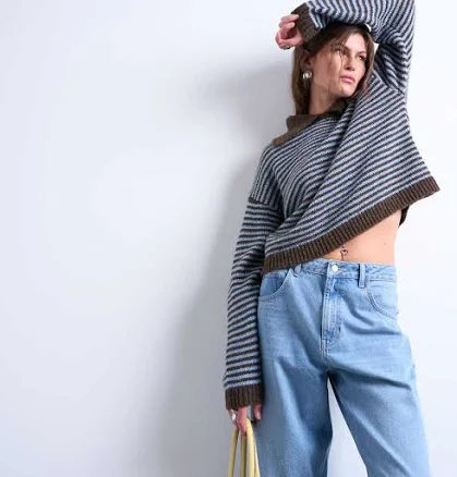 Topshop Knit Striped Collared Sweater