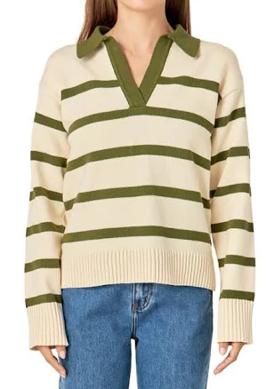English Factory Women's Striped Collared Sweater