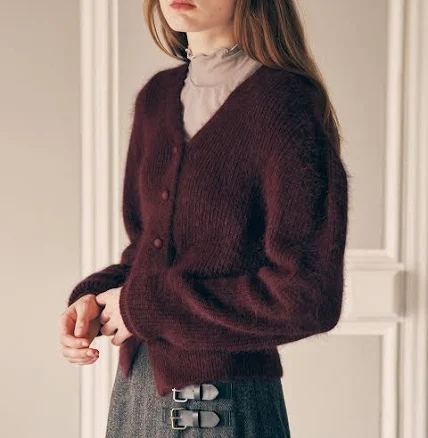 ANGORA HAIRY BALLOON CARDIGAN BURGUNDY