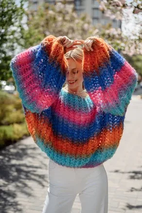 Women Gradient mohair sweater,mohair pullover Knitted sweater Handknit sweater