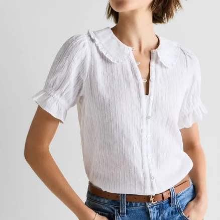 Quince Women's Embroidered Cotton Ruffle Collar Blouse