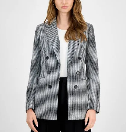 Bar Iii Women's Houndstooth Faux Double-Breasted Jacket