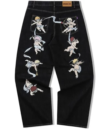 LAUGHER Angel Embroidered Denim Pants