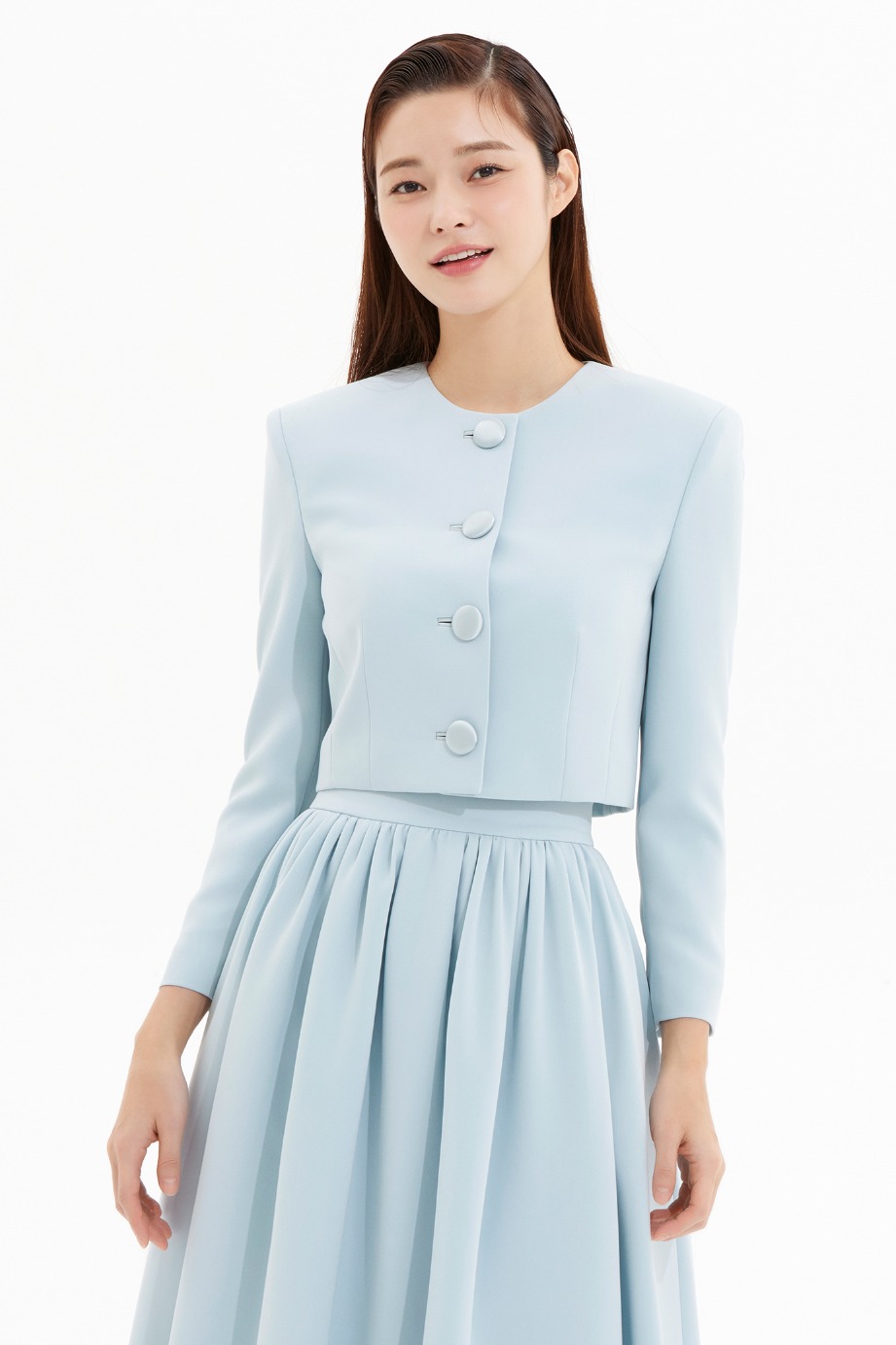 CREPE SILK SATIN BUTTON CROP JACKET