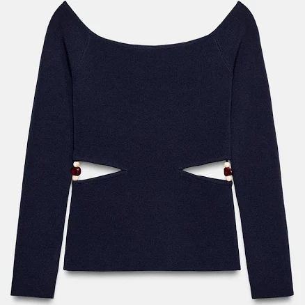 Zara Beaded Cut Out Knit Top