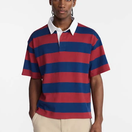 No Boundaries Men's Striped Short Sleeve Rugby Shirt