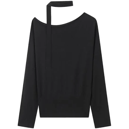 Peacebird Women's Split-Hem Pullover Knit Top with Detachable Tie