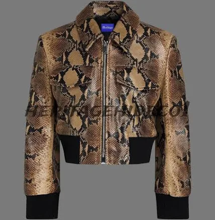 Heritagehideco1 Women's Cropped Snakeskin Leather Jacket