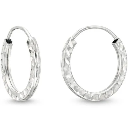 Zales 14K White Gold Diamond-Cut Endless Hoop Earrings
