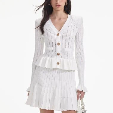 Self Portrait Women's Pointelle-Knit V-Neck Stretch-Woven Blend Mini Dress