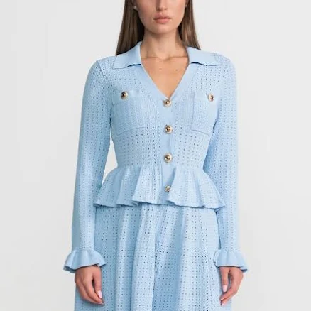 Knit Peplum Mini Dress with Gold Button Detail