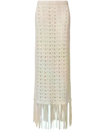 Fabiana Filippi Platinum Raffia Skirt with Fringes