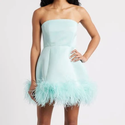 Delfi Collective Women's Ivy Feather Trim Strapless Cocktail Minidress