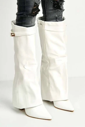 Ayla Pointy Toe Block Heel Boots with Gold Trim