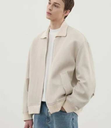 DRAW Fit Cotton Twill Knit Color Block Zip-Up Jacket