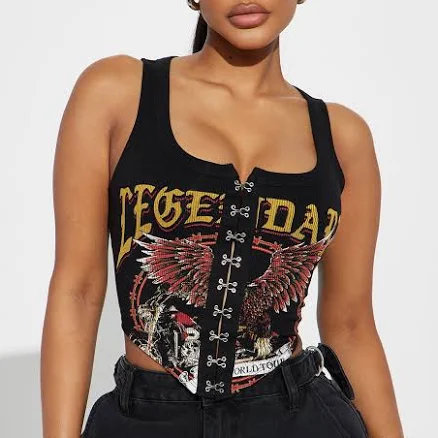 Fashion Nova Sleeveless Cropped Graphic Corset