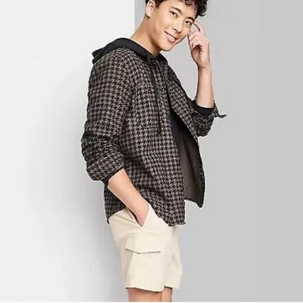 Original Use Men's Shirts New Original Use Plaid Flannel Hooded Long Sleeve Button Down Shirt