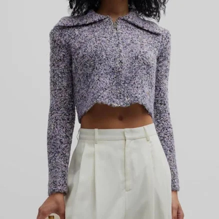 $620 Recto Women's Purple Milton Cropped Wool Jacket Coat Size Large
