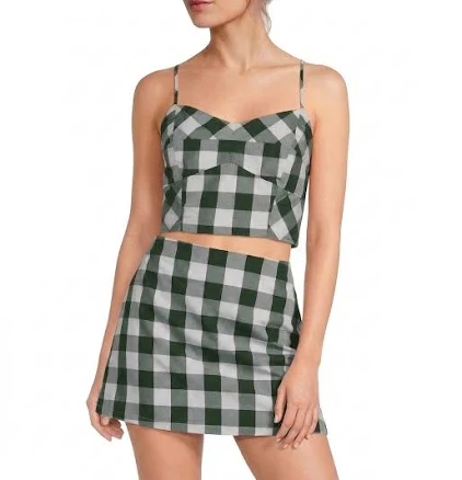 Lucy Paris Annie Gingham Print Sweetheart Neck Sleeveless Crop Top