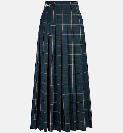 Pleated Plaid Maxi Skirt