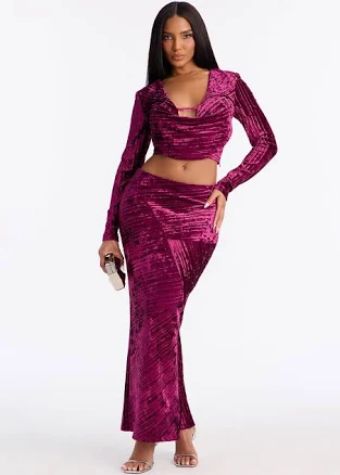 Fashion Nova Cropped Velvet Maxi Skirt Set