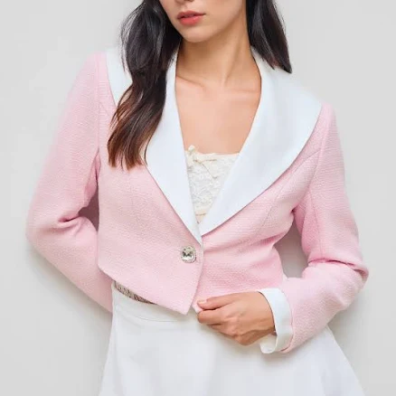 CIDER Women's Office Workwear Two-Tone Tweed Collar Crop Jacket Professional