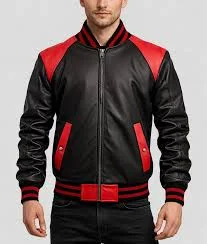 Terry Men's Red and Black Leather Varsity Jacket