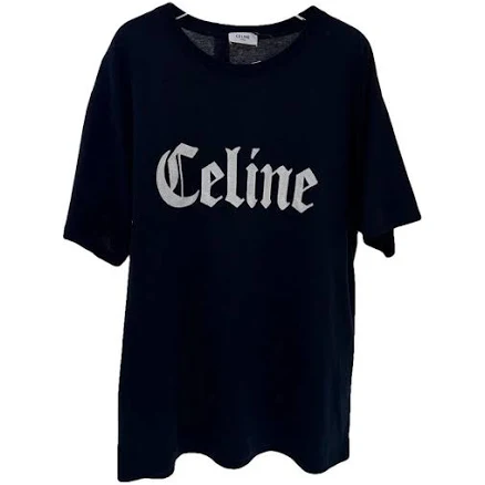 Celine Black Cotton Gothic Letter T-Shirt Size S