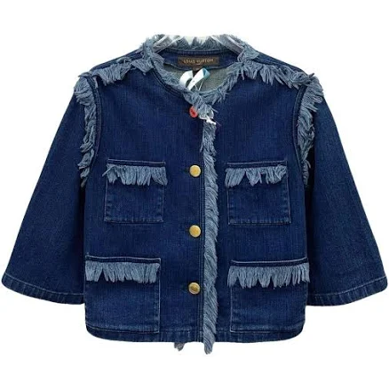 LOUIS VUITTON Denim Fringe Jacket Navy Blue Size 34 FR