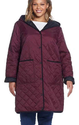 Weatherproof Women's Reversible Quilted Hooded Duffle Coat
