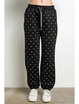 Rhinestone Heart Print Jogger Sweatpants