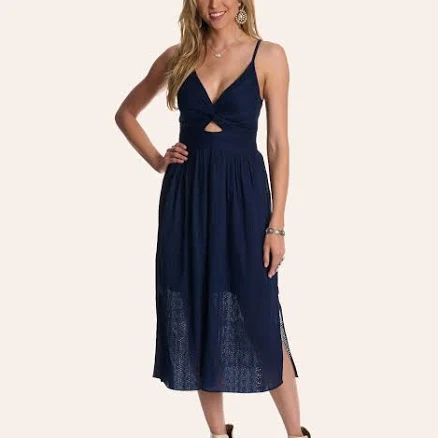 Angie Twist Front Eyelet Midi Dress