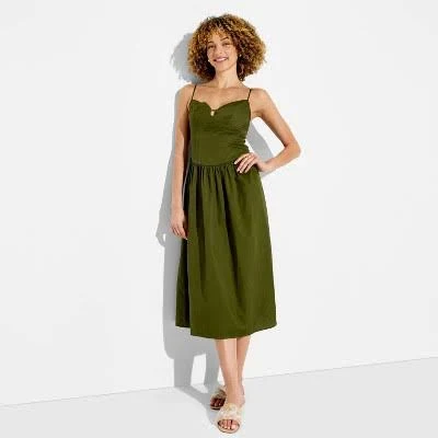Wild Fable Women's Keyhole Poplin Midi Dress