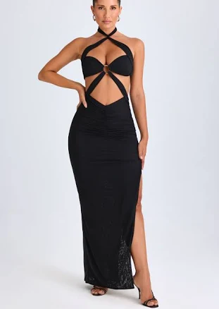 Oh Polly Bethania Hardware Detail Cut-Out Halterneck Maxi Dress