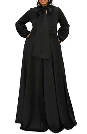 L I V D Women's Plus Size Bella Donna Dress with Ribbon and Bishop Sleeves