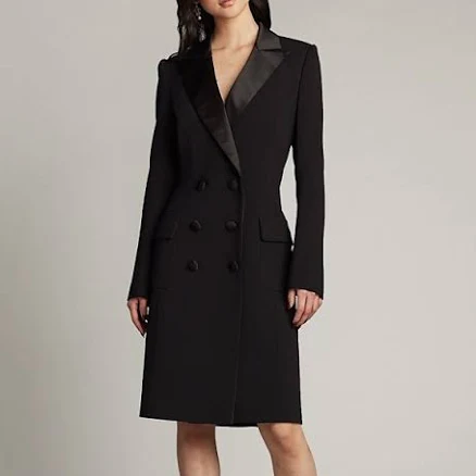 Elegant Long Sleeve Satin Tuxedo Dress