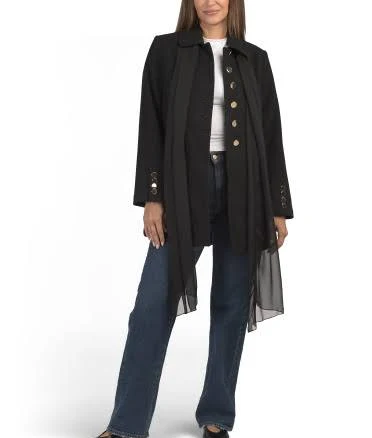 Faux Wool Coat with Neck Tie