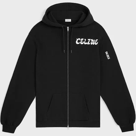 CELINE Men's Zipped Cotton Fleece Hoodie
