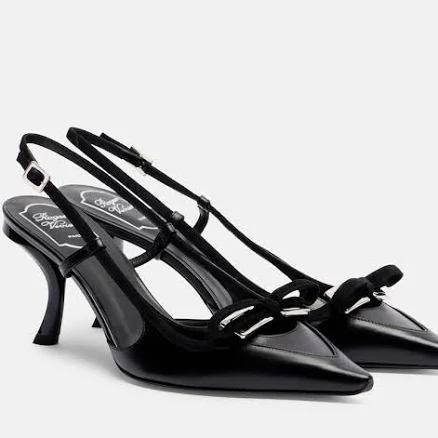Roger Vivier, Virgule 75 leather slingback pumps, Women, Black, US 11, Pumps