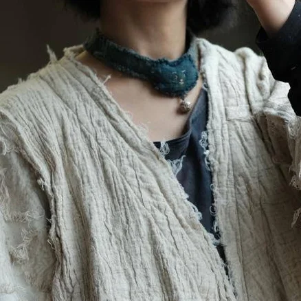 Artsy Hippie Distressed Loose Cotton-Linen Cardigan