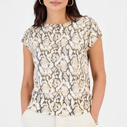 INC International Concepts Women's Petite Printed Wide Neck Dolman-Sleeve Top