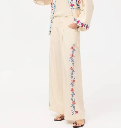 Womens Johnny Was Elizabeth Wide Leg Pleat Pant in White