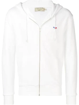 Tricolor Fox Patch Zipped Hoodie In Ecru