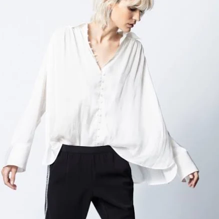 Zadig & Voltaire Tops | Nwt Zadig & Voltaire Trent Button-Front White Satin Shirt Blouse | Color: White | Size: S | Alice_Meyers's Closet