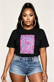 Abstract Marble Swirl Print Short Sleeve Crew Neck Casual T-Shirt-White