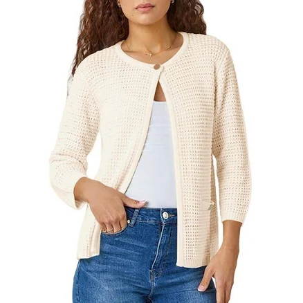 Women's Crochet Knit Open Front Long Sleeve Cardigan