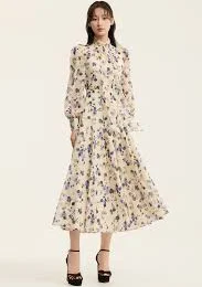 Silk Flower Flare Long Skirt
