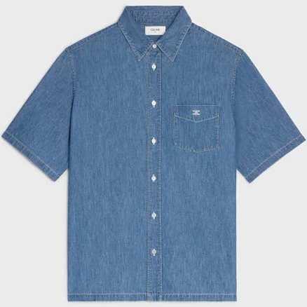 CELINE Men's Cotton Denim Short-Sleeved Shirt
